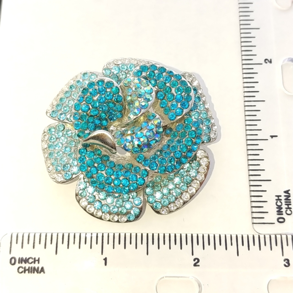 Rose brooch Aqua/turquoise/teal NWT - Picture 5 of 6